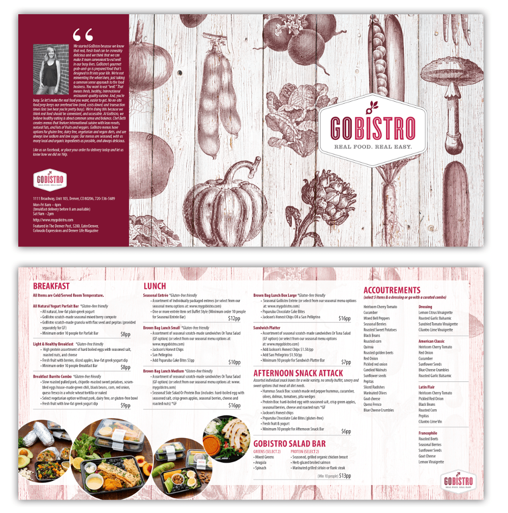 A menu created via 99designs