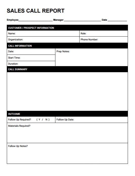 Sales Call Report Template Word