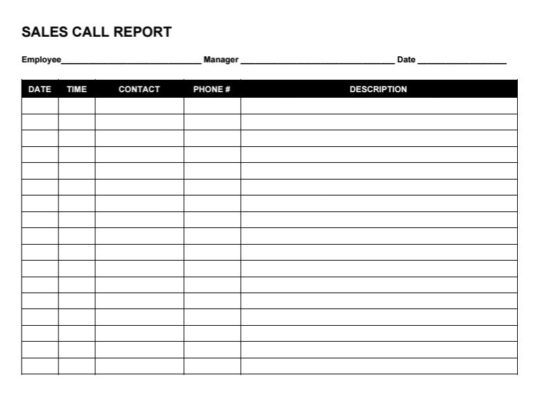 Sales Call Report Template Riset