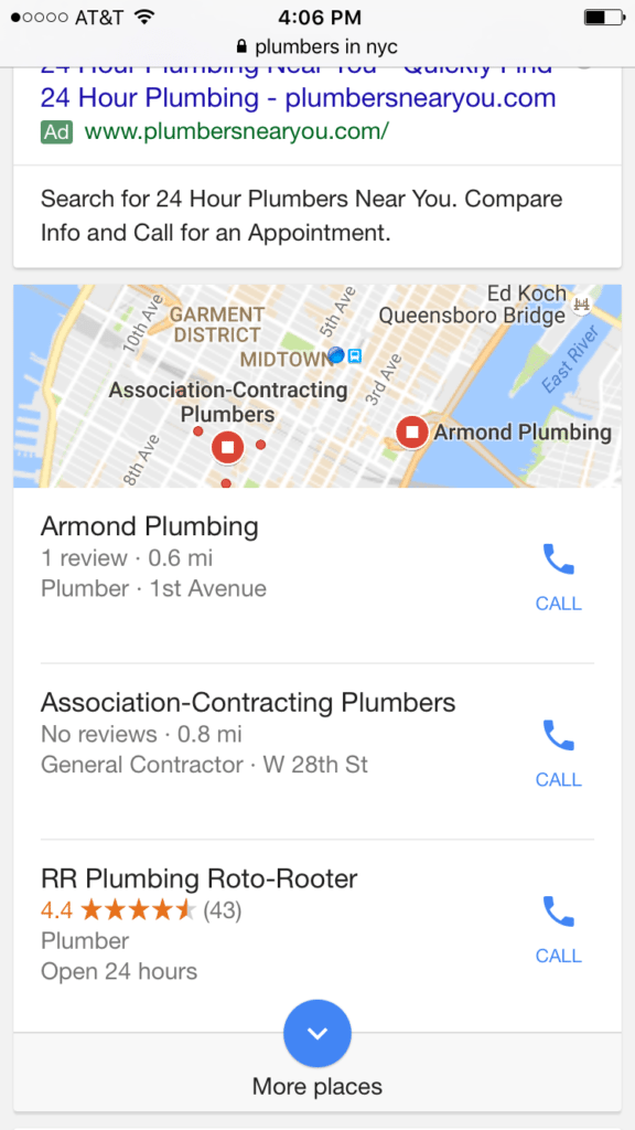 Plumbers local google search