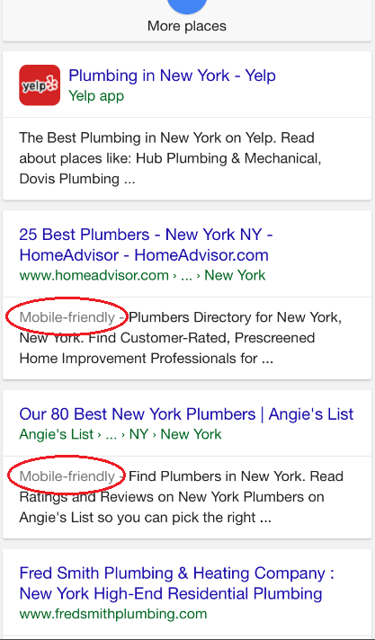 plumber mobile friendly google