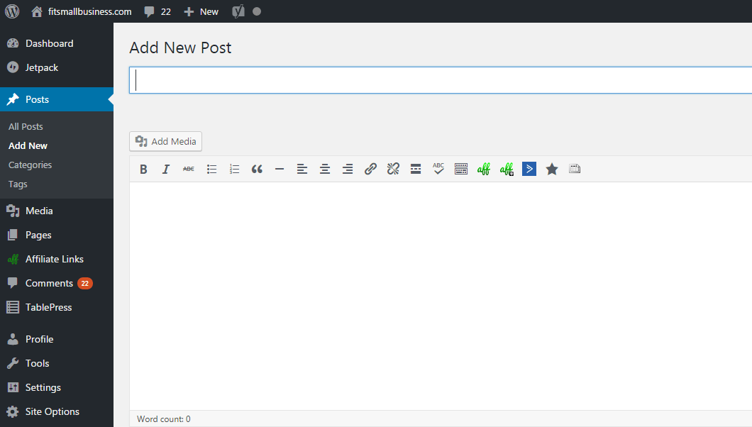 Example of WordPress Dashboard