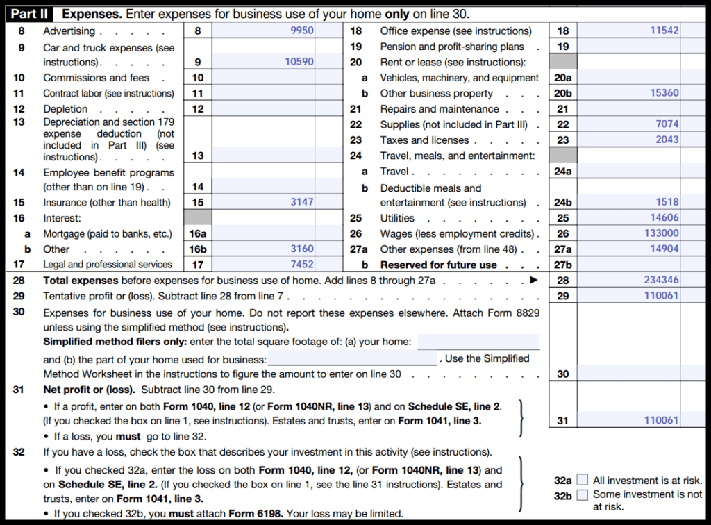 List Of Schedule C Expense Line Numbers Worksheet