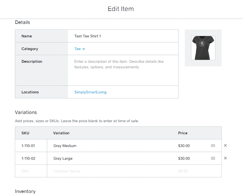best free ecommerce website - Square item entry
