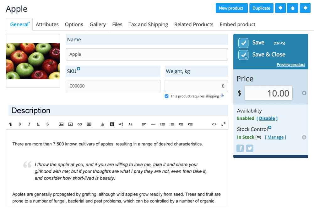 best free ecommerce website - Ecwid product entry