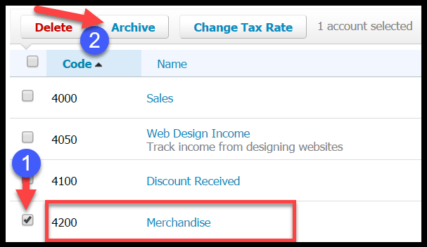 archive accounts in xero