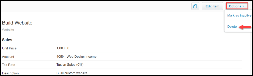products and services in xero
