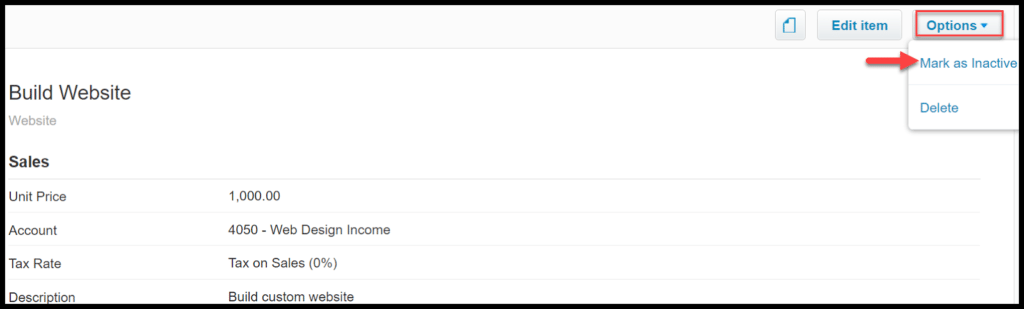 products and services in xero