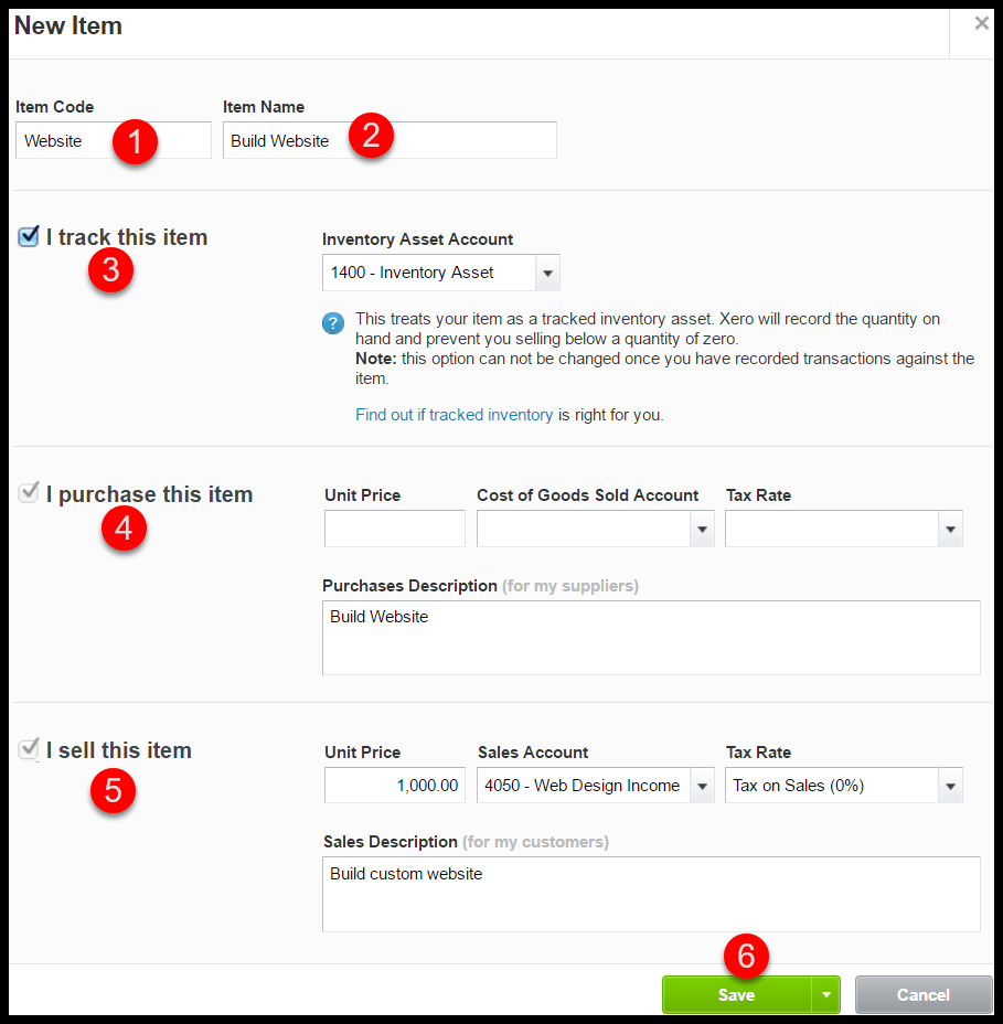products and services in xero