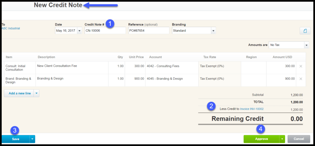 create a credit note in xero
