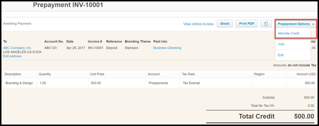 receive payment in xero