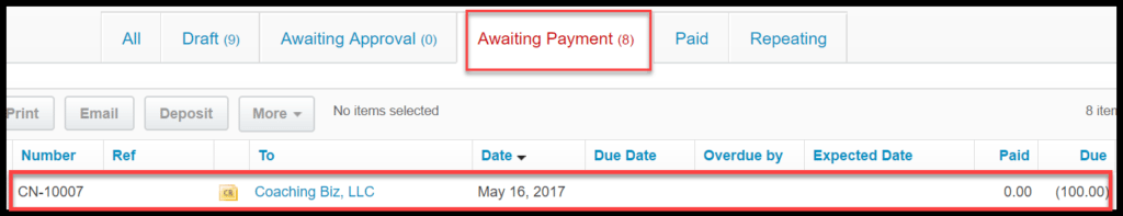 create a credit note in xero