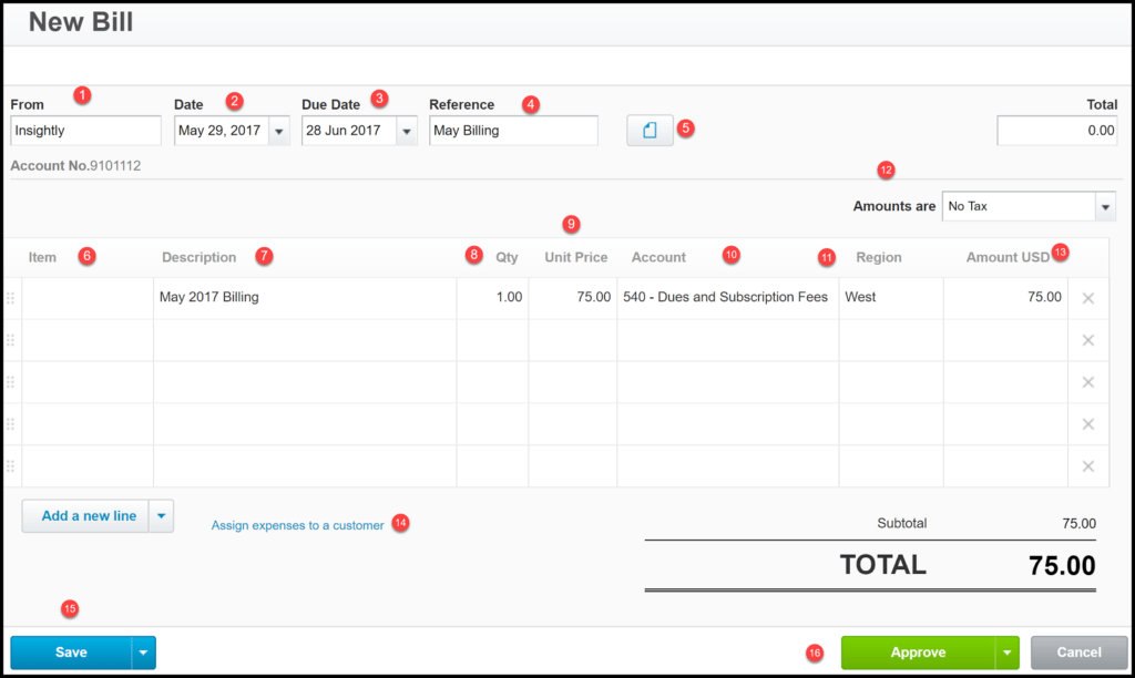 create a bill in xero