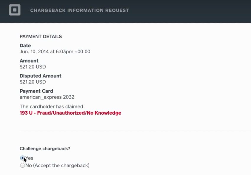 Preventing chargebacks - Square online chargeback response creen