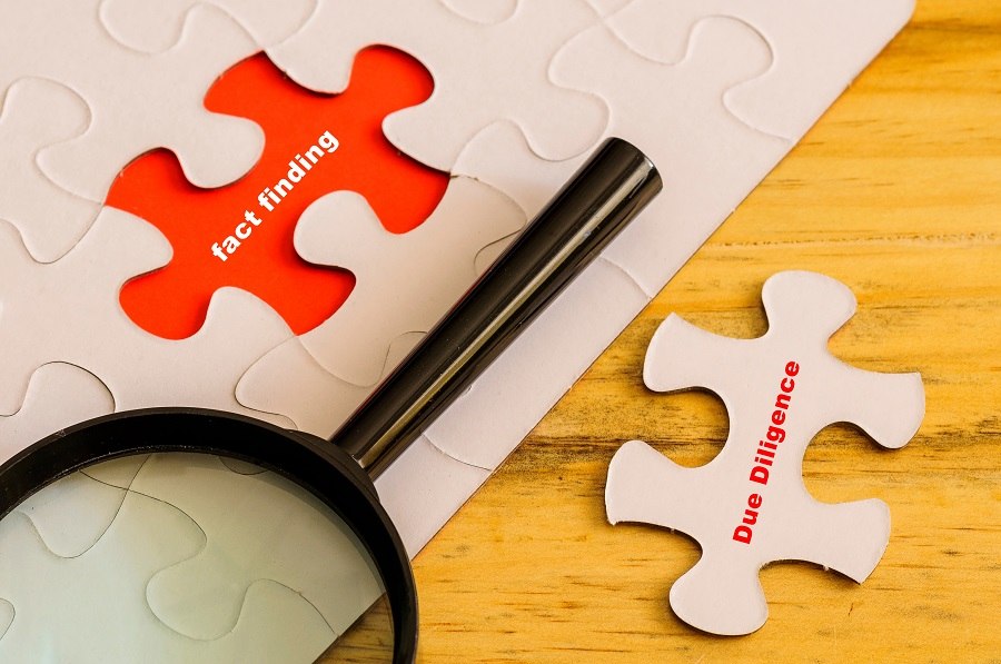 Puzzle with missing puzzle piece next to it representing due diligence being the same as fact finding.