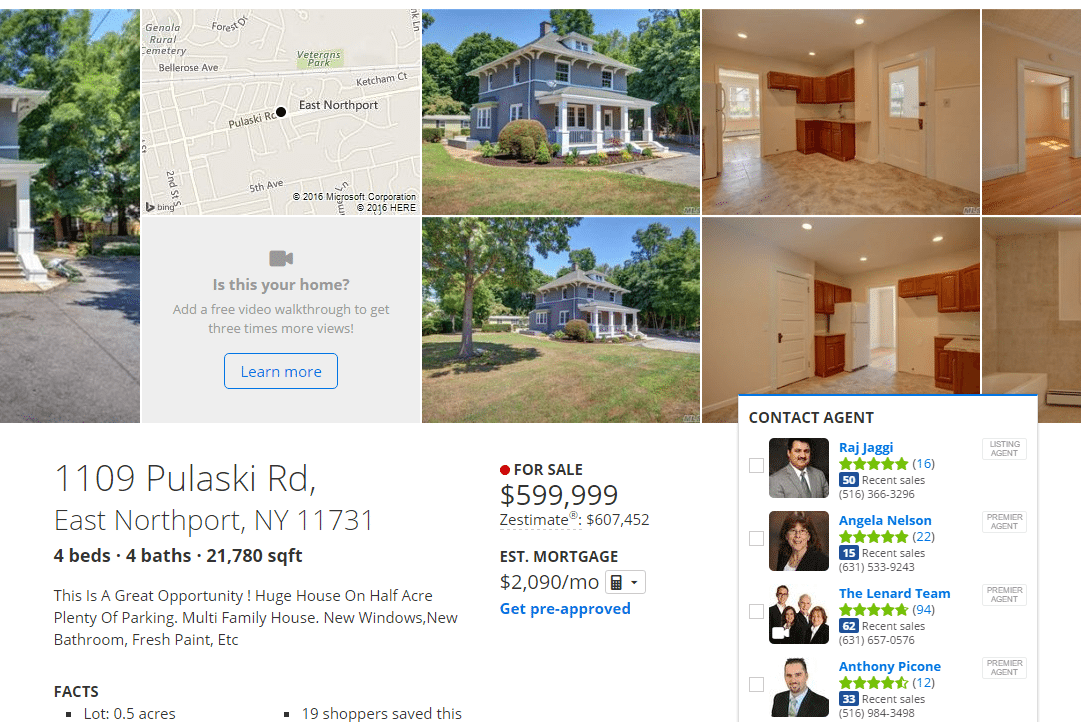 A property’s original listing online