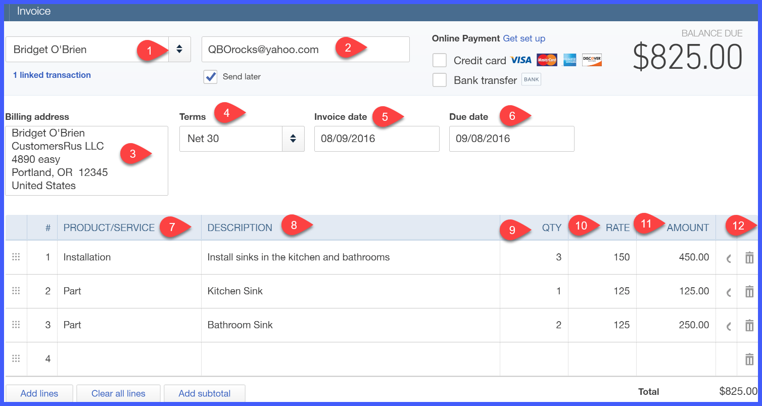 online invoicing feature within quickbooks online