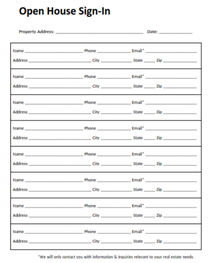 real estate open house sign in sheet templates 3 options