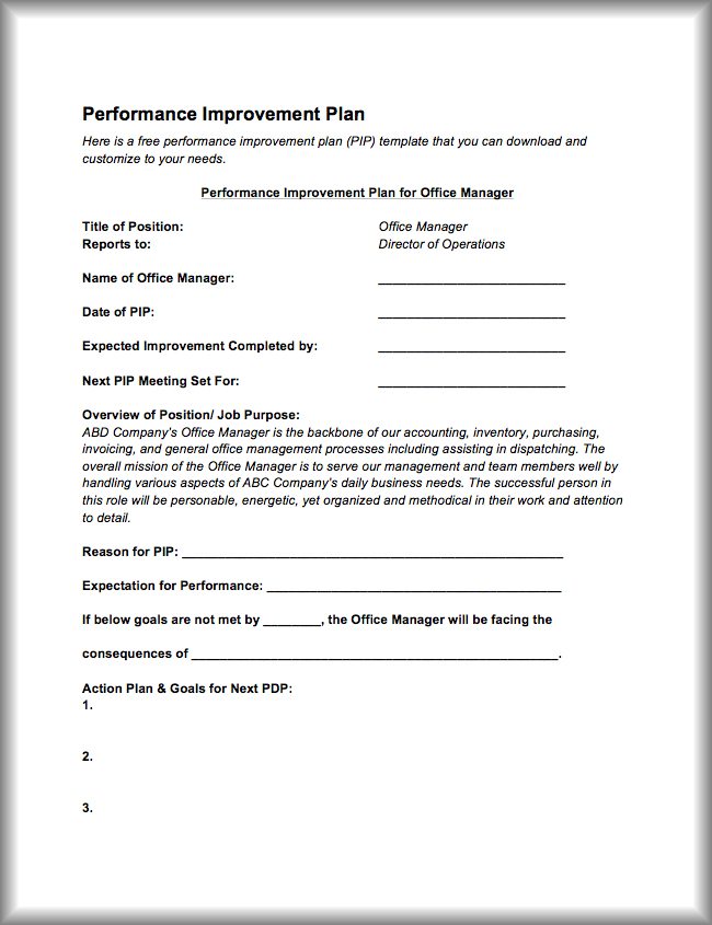 Performance Improvement Plan Template & Instructions