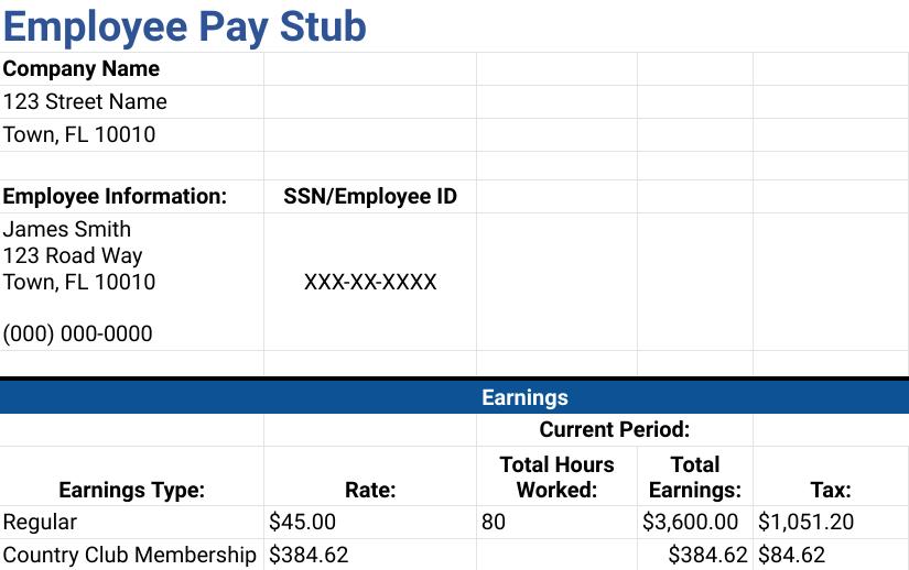 Showing employee pay stub.