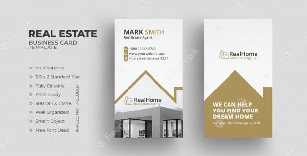 Vertical and has tagline real estate business card template