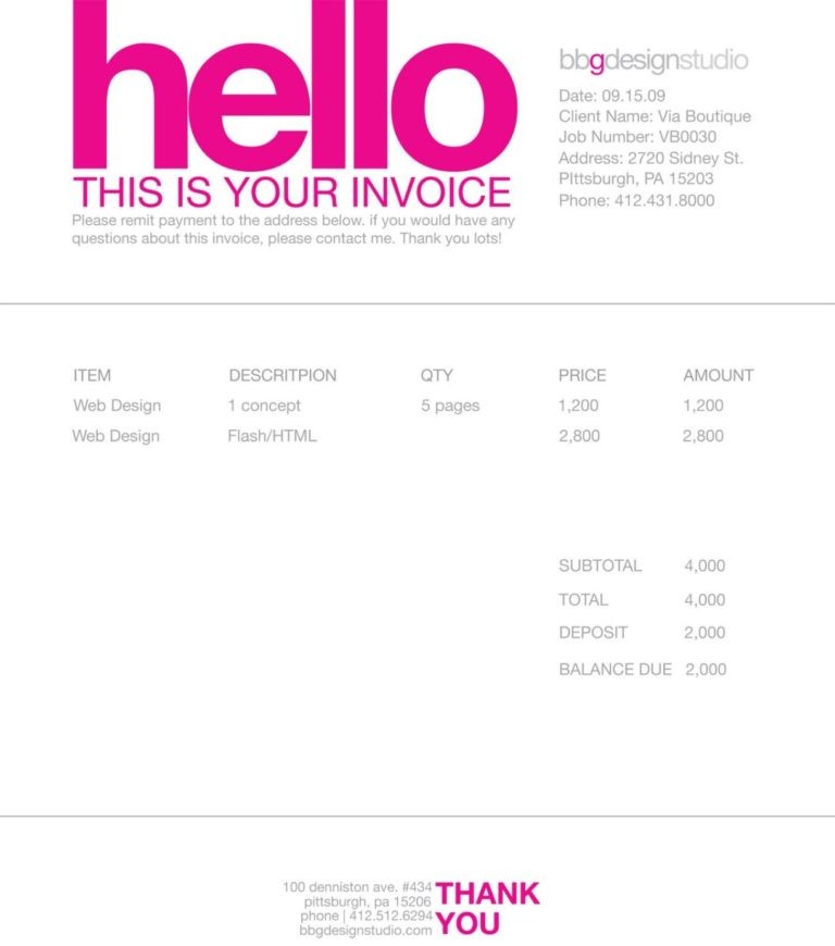 Friendly and bold invoice example.