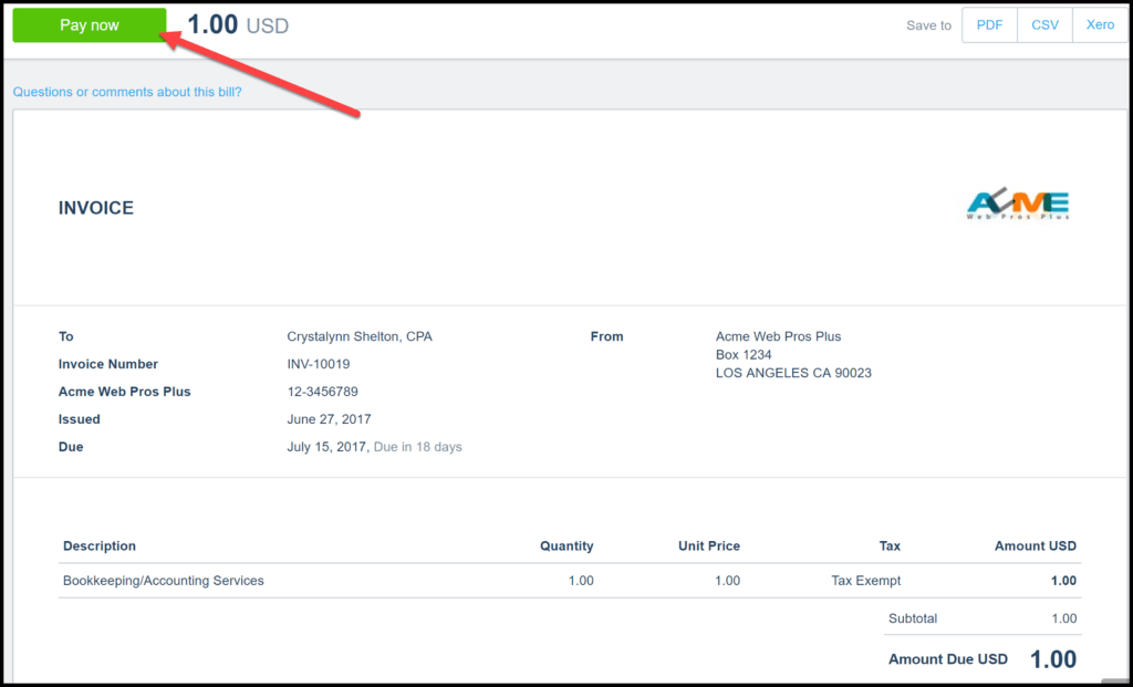 online customer payments in xero