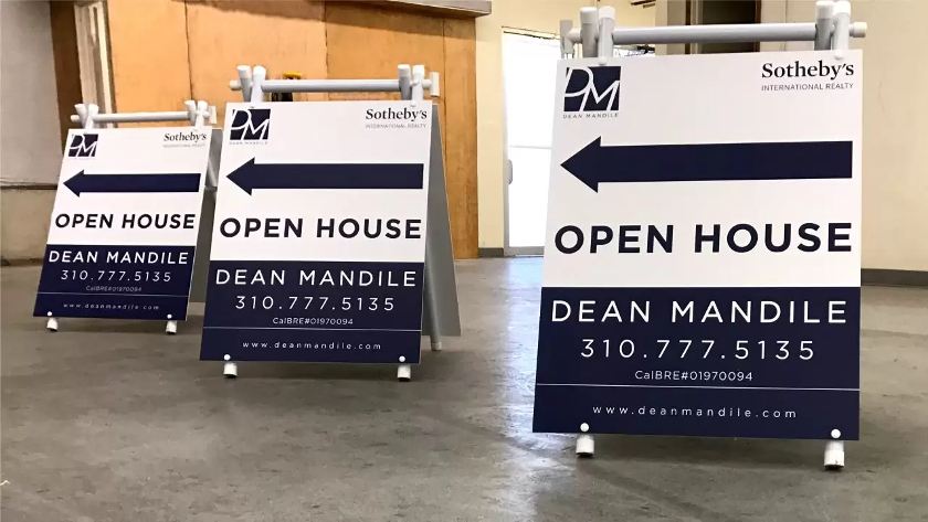 A-frame directional open house signs.