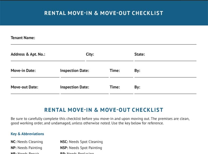 Move-in and Move-Out Checklist template.