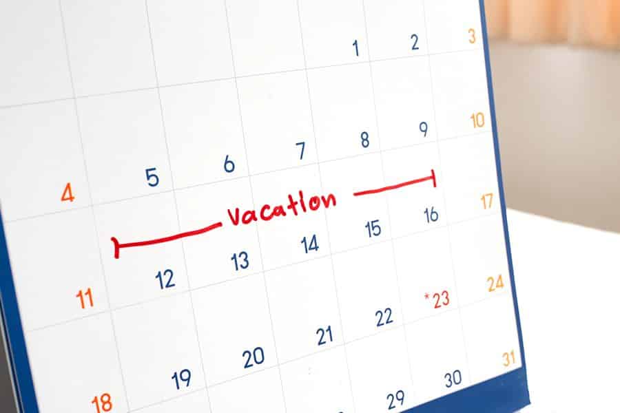 Blocked date on the calendar for vacation.