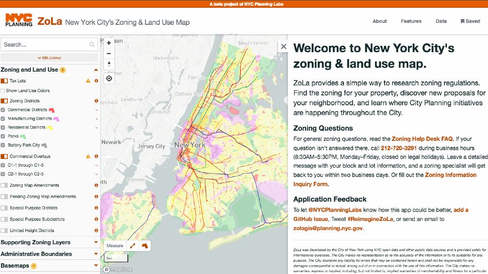 Screenshot of New York City's Zoning and Land Use Map