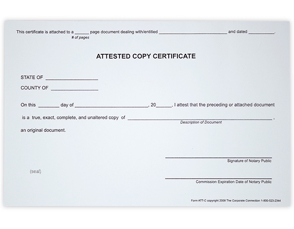 Attested copy certificate.