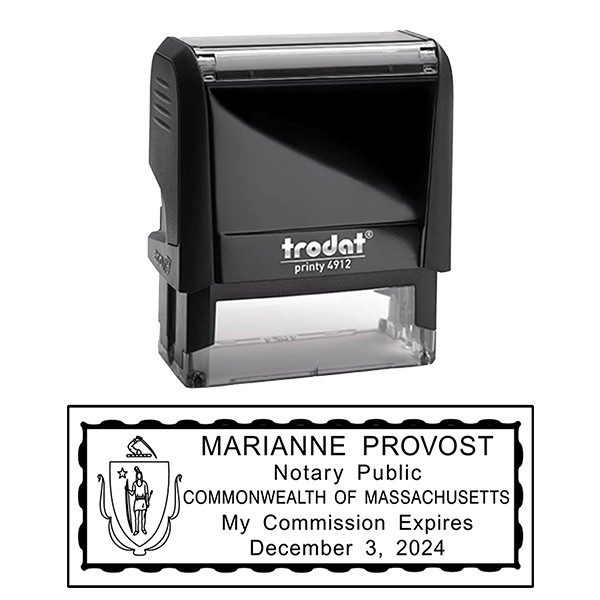 Rectangle self-inking notary stamp that contains notary commission information