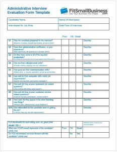 Simple Interview Evaluation Form Administrative Assistant