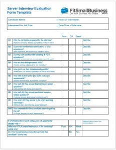 Simple Interview Evaluation Form Food Service