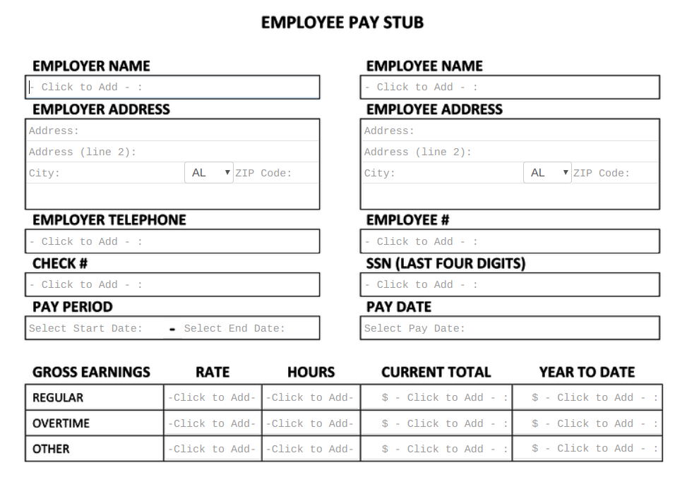 pay stub template example from Formswift