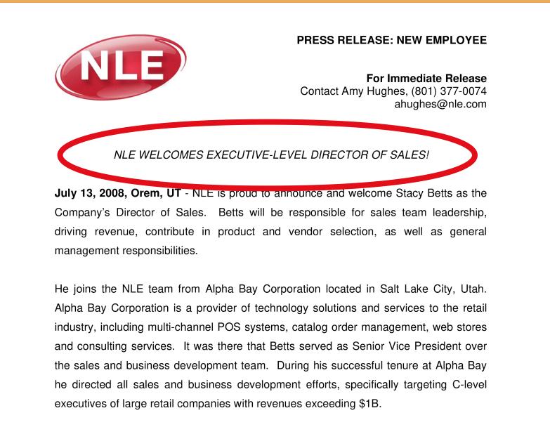 New Hire Press Release Example