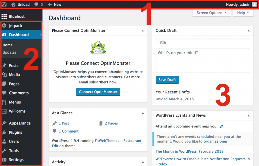 wordpress admin dashboard