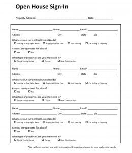 3 free real estate open house sign in sheet templates