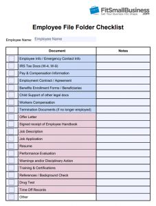Personnel File What To Include Not Include Checklist