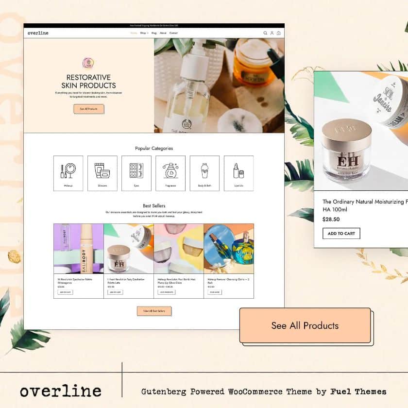 Homepage of Overline WooCommerce paid theme.