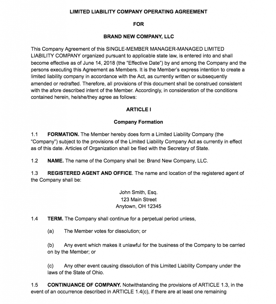 llc s corp operating agreement template