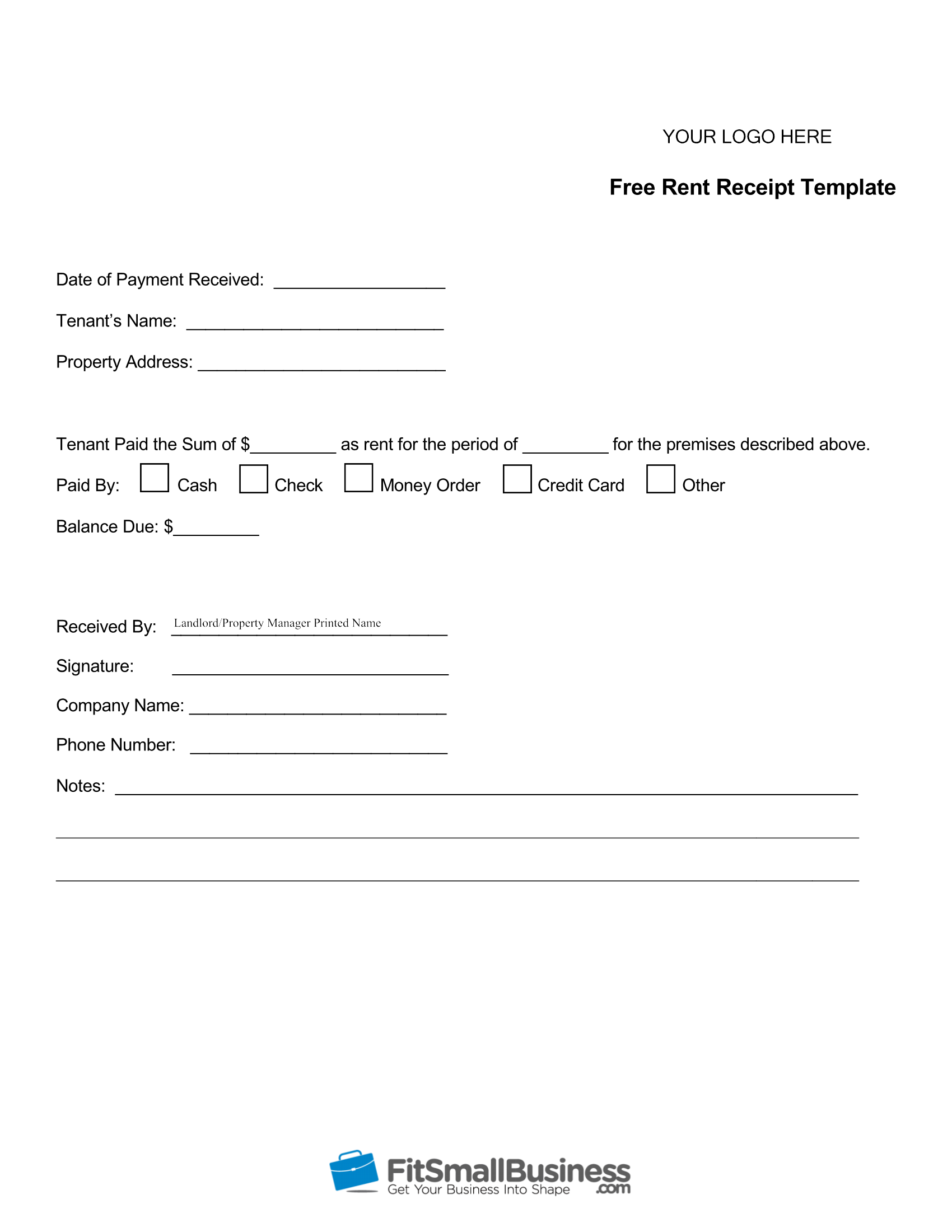 Free Printable Rent Receipt Template Download