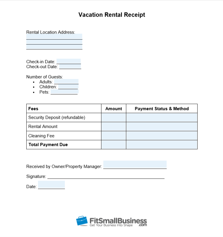 Vacation Rental Receipt