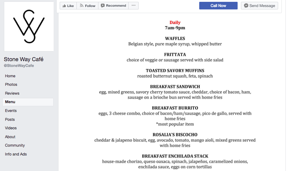 Stone Way Cafe - facebook page template