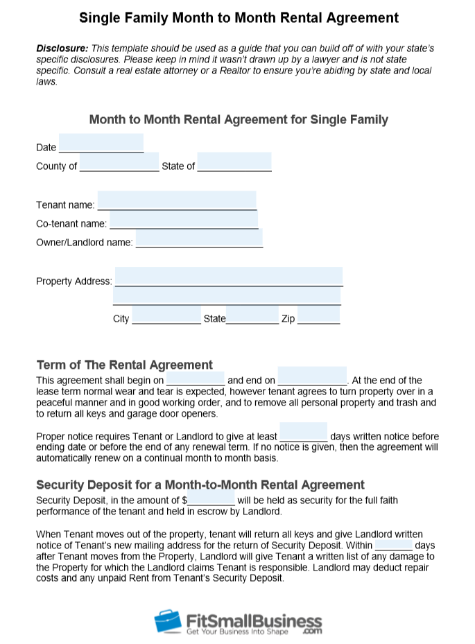 Free MonthtoMonth Rental Agreement Template