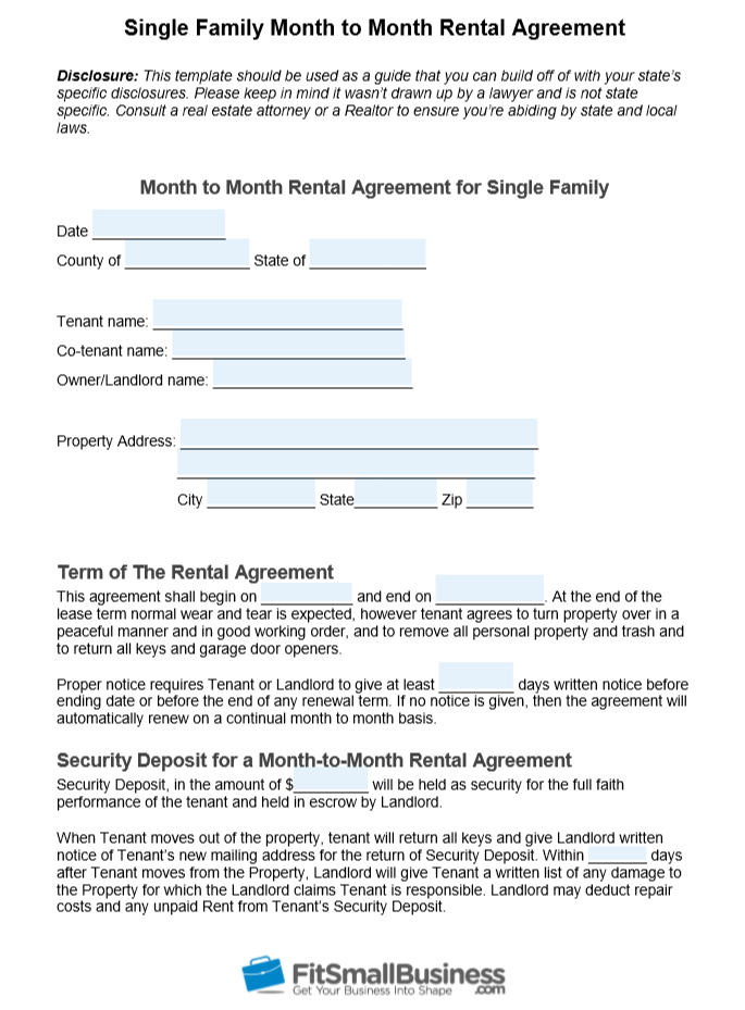 Free Month To Month Rental Agreement Template