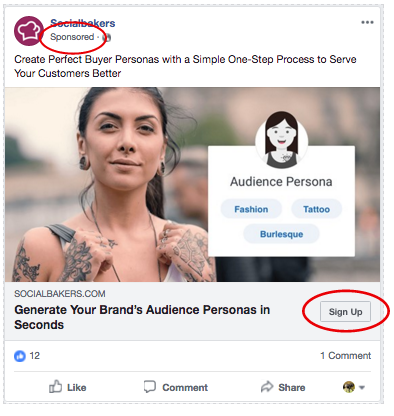  Facebook-annons exempel med Sign Up CTA-facebook sponsrade inlägg