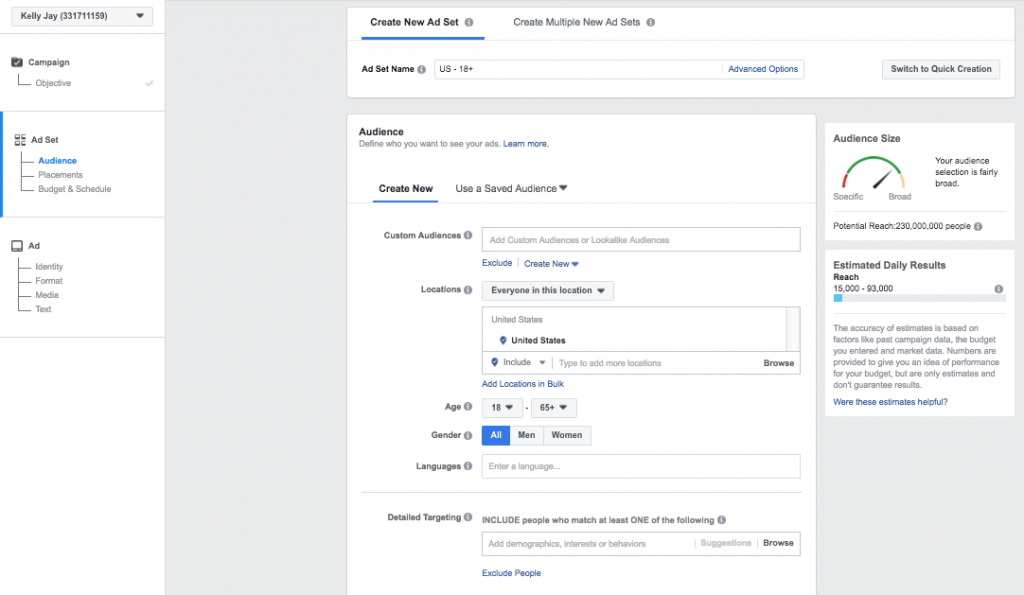 facebook landing page