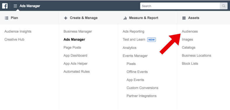 Facebook Ads Manager - reciblage Facebook